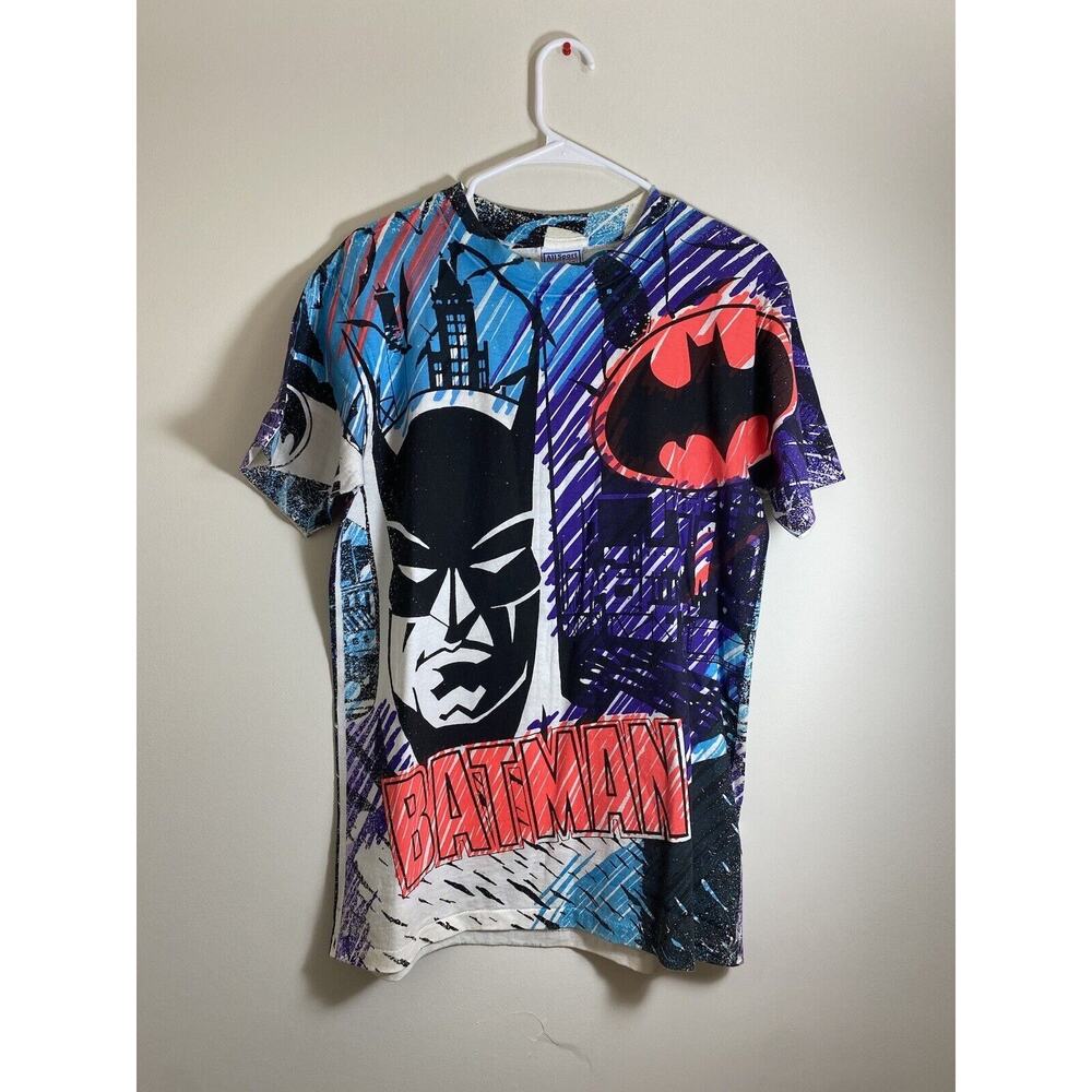 Vintage 90s Batman AOP T Shirt Short Sleeve Mens M Single Stitch DC Comics White